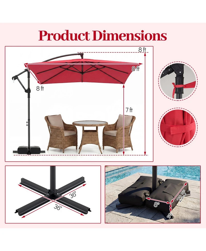 Gouun 8 x 8 Feet Square Hanging Offset Patio Umbrella with Cross Base