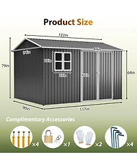 Mondawe 10 x 8 ft Steel Storage Shed with Window Lockable Doors and Sloped Roof