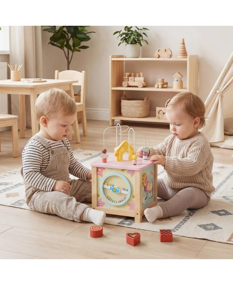 Sugift Wooden Montessori Activity Cube Sensory Toy for Toddlers 18+ Months