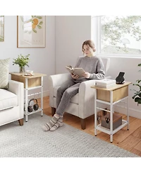 Sugift Set of 2 End Tables with Charging Station and Hidden Compartment