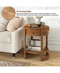 Sugift 2-Tier Round End Table Mid-Century Modern Nightstand with Drawer and Shelf
