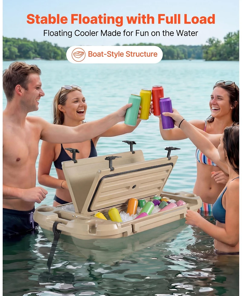 Hongge 40 Qt Floating Ice Chest Cooler with Dry Storage Compartment