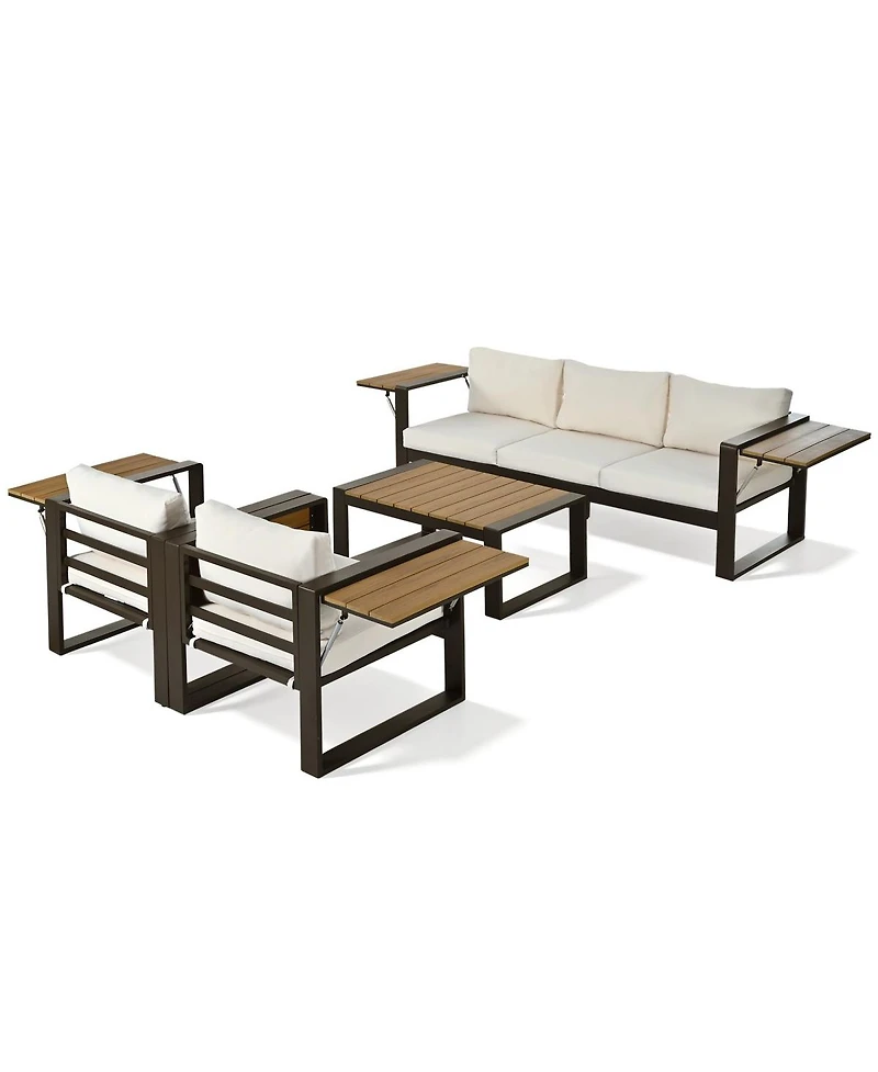 Asagikoiai 4 Piece Aluminum Patio Furniture Set with Cushions and Fold Out Side Tables