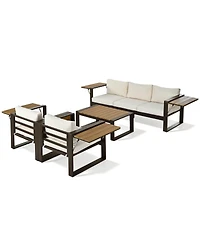 Asagikoiai 4 Piece Aluminum Patio Furniture Set with Cushions and Fold Out Side Tables