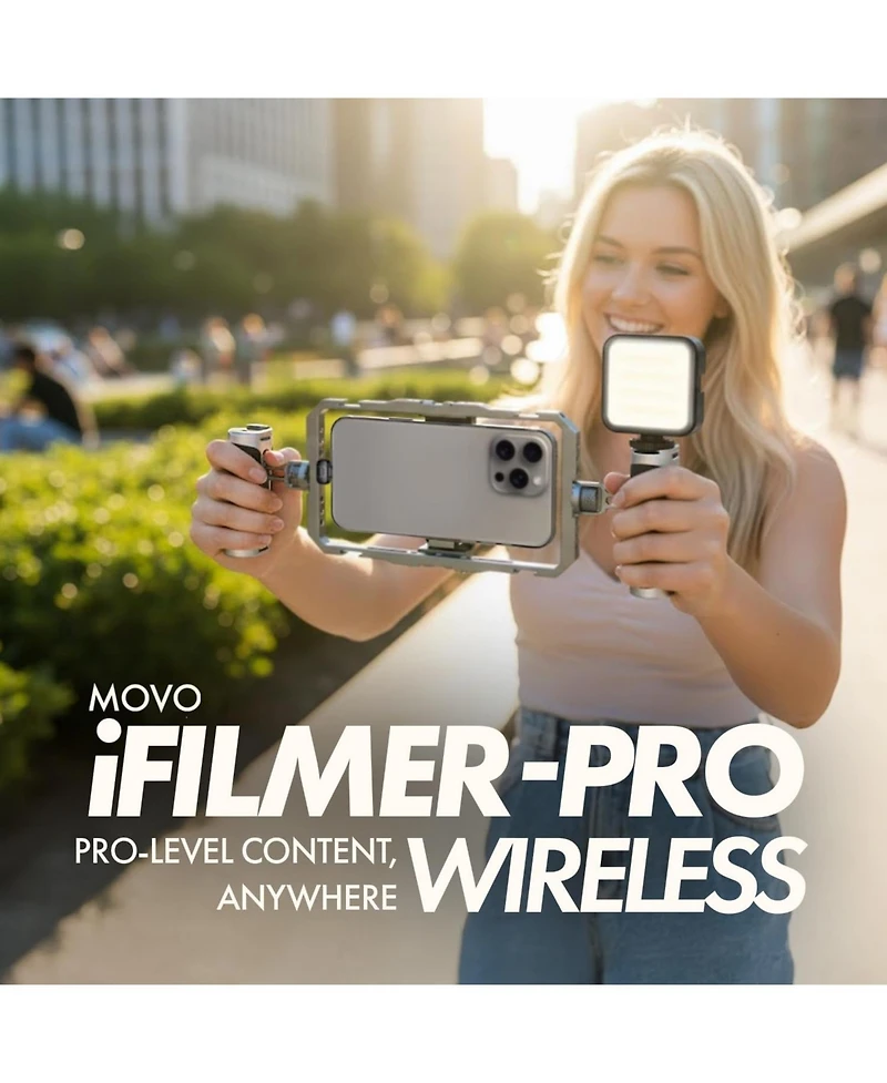 Movo iFilmer-pro Smartphone Rig with Dual Grip Cage, Wireless Lavalier Mics, and Tripod for iPhone and Android