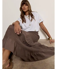 Apricot Women's Tiered Crochet Maxi Skirt
