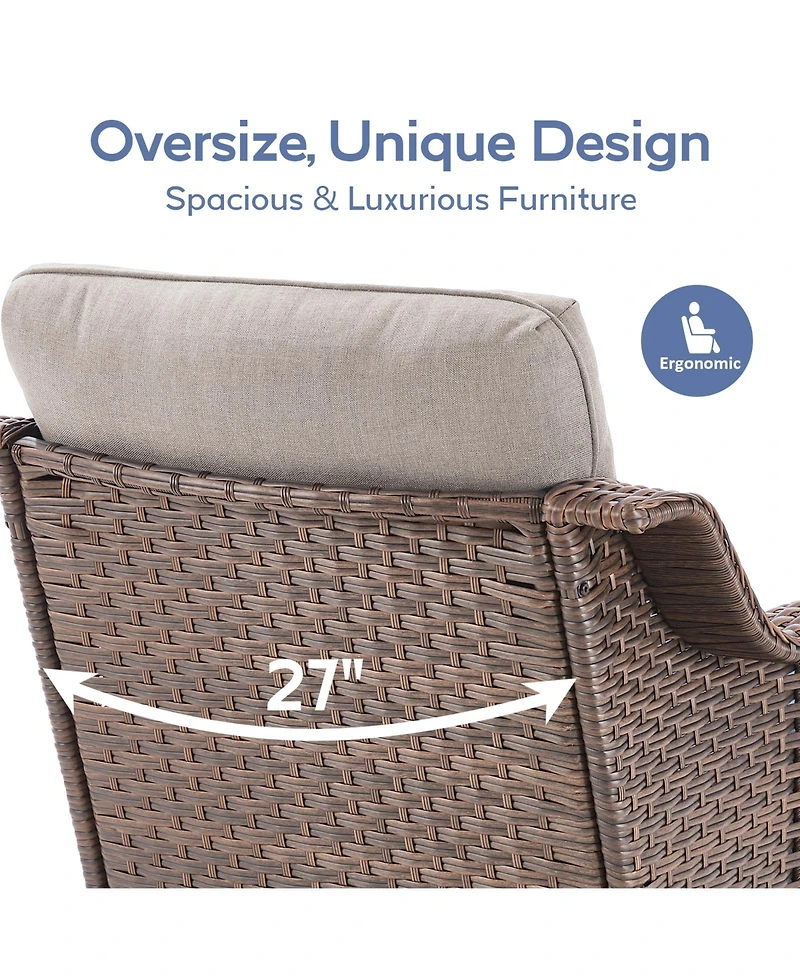 Pocassy 5-Piece Wicker Patio Furniture Set With Fire Pit Table, 6-Inch Ultra Thick Cushioned 360degree(s) Swivel Glider Chairs