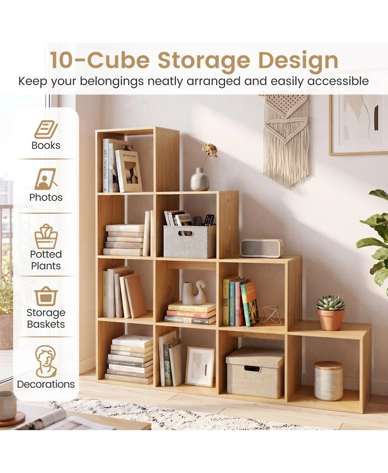Sugift 4-Tier 10-Cube Bookshelf with 2 Anti-Tipping Kits for Home Office