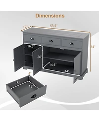 Sugift 3 Drawer Sideboard Buffet Storage Cabinet with Adjustable Shelves