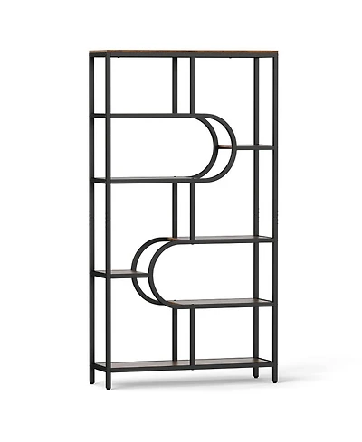 Sugift 5-Tier Tall Etagere Bookcase with Open Storage Shelves and U-Shaped Design