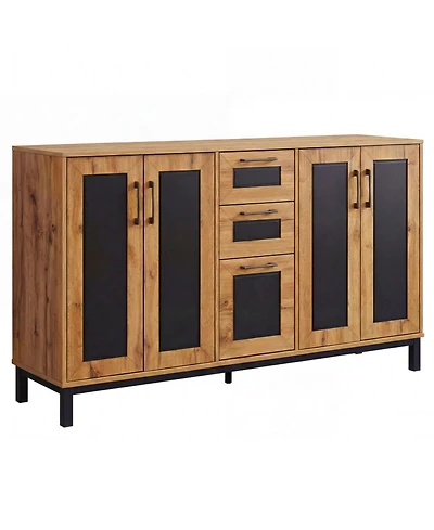 Sugift 63 Inch Sideboard Buffet Cabinet with 3 Drawers and Storage Shelves