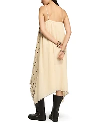 Lucky Brand Women's Contrast Embroidered Mix Floral Boho Midi Dress