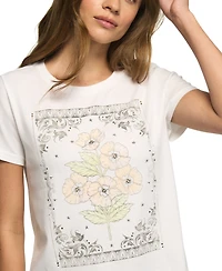 Lucky Brand Women's Heart Frame Floral Classic Crew T-Shirt
