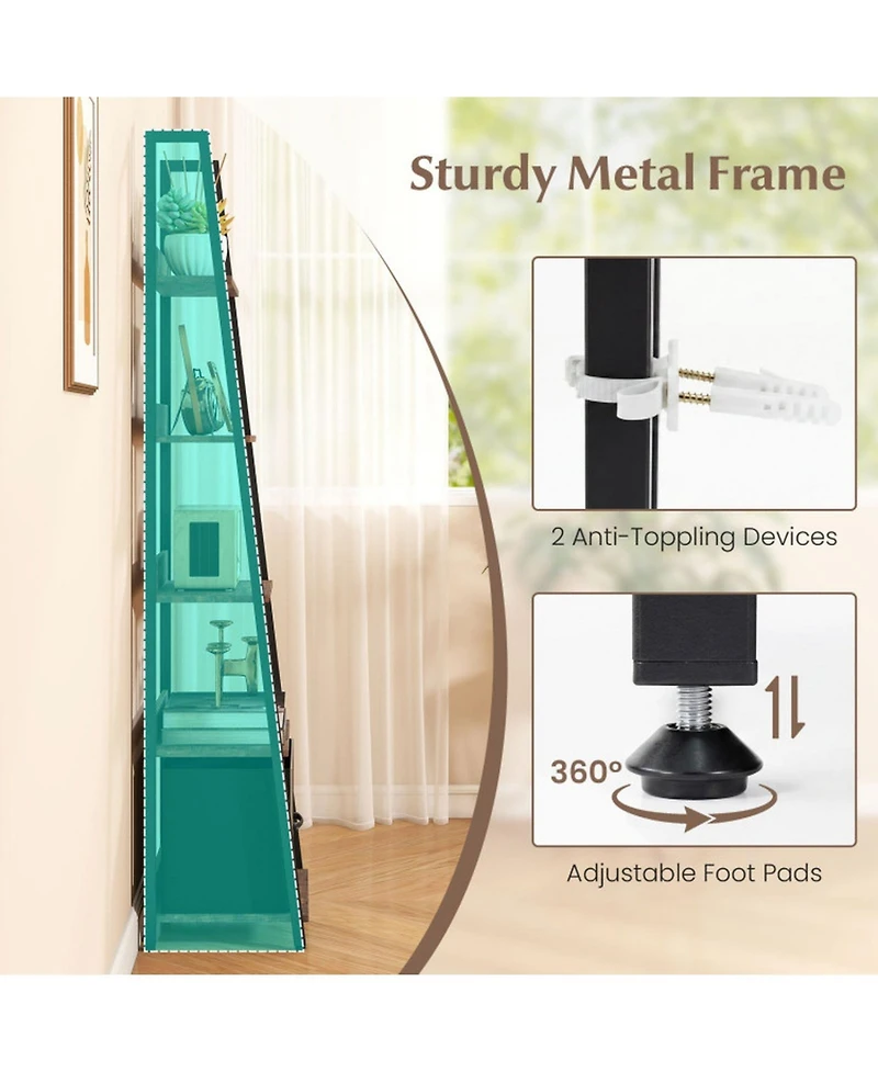 Sugift 5-Tier Ladder Bookshelf with Fabric Drawer for Home Office