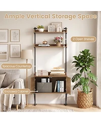 Sugift Tall Wall Mounted Ladder Bookcase with Storage Cabinet 2 Open Shelves Narrow Ladder Shelf