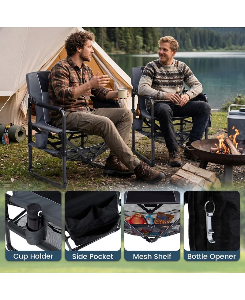 Hongge 2-Pack Heavy Duty Camping Chairs with Bottle Opener