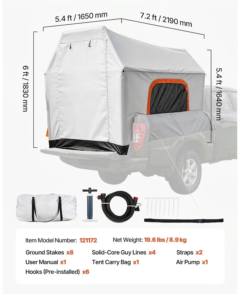 Hongge Inflatable Truck Bed Tent for 5.5 to 8.0 feet Pickup Beds