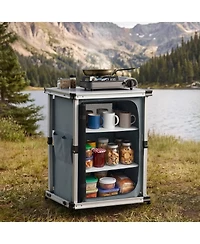 Hongge Aluminum Folding Camp Kitchen Cabinet with Three Shelves