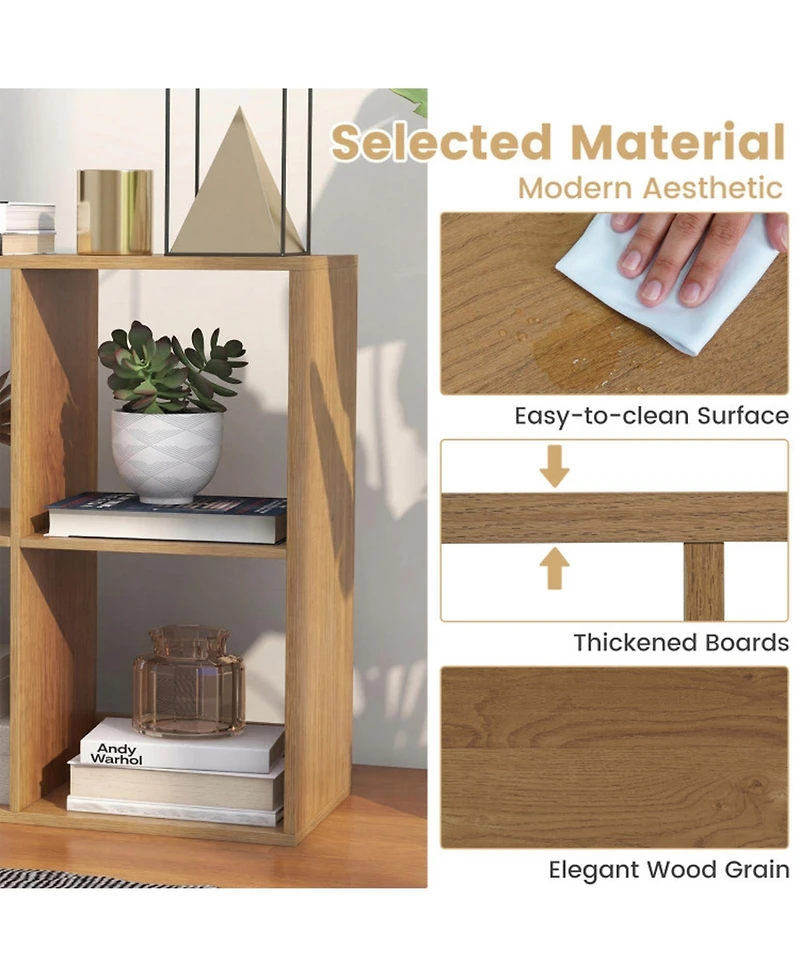 Sugift 6 Cube Bookshelf with Back Guardrail for Living Room Bedroom