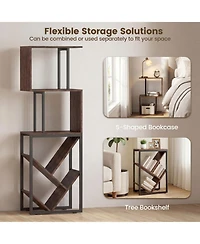Sugift 6-Tier Floor Standing S-Shaped Geometric Tree Bookshelf Bookcase with Open Shelves