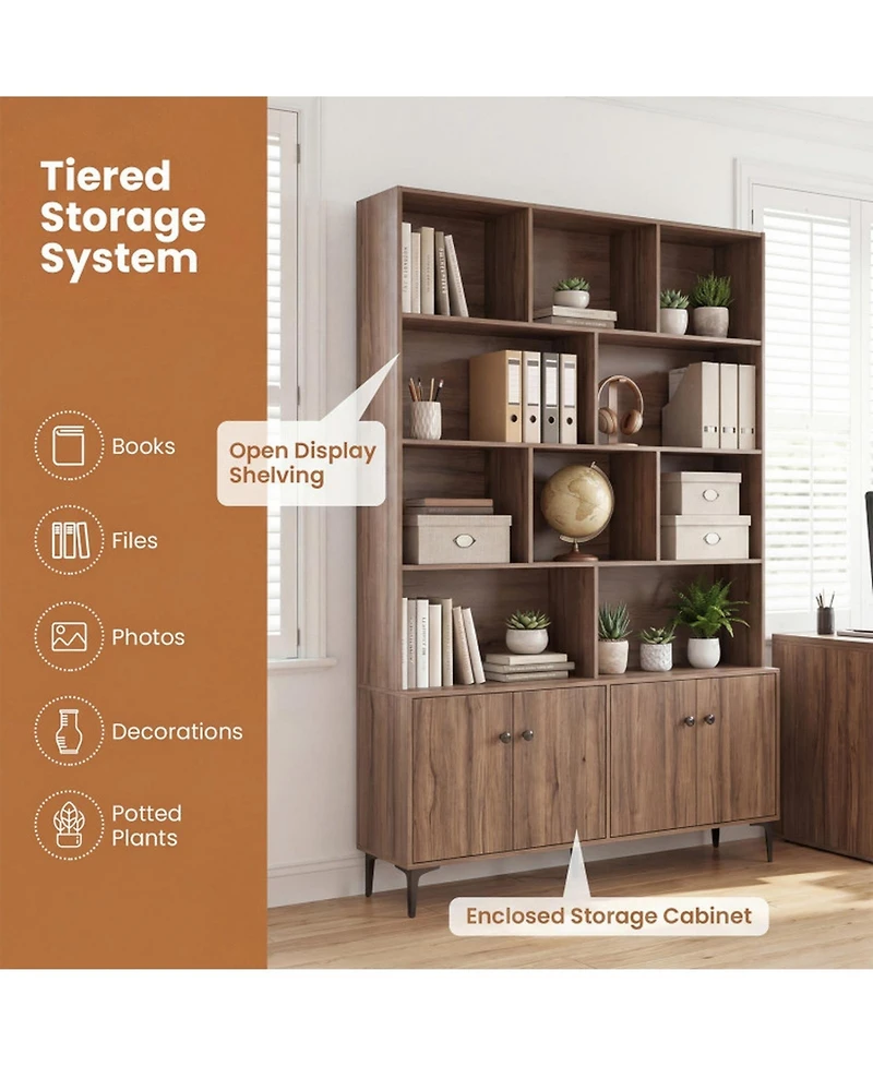 Sugift Bookshelf With 4 Doors and 2 Anti-Tipping Kits for Home Office