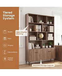 Sugift Bookshelf With 4 Doors and 2 Anti-Tipping Kits for Home Office