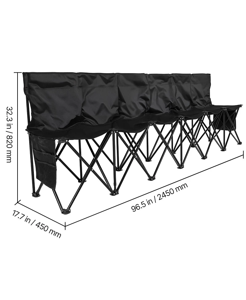 Hongge 6-Seat Portable Folding Sideline Bench with Storage Pockets