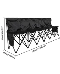 Hongge 6-Seat Portable Folding Sideline Bench with Storage Pockets