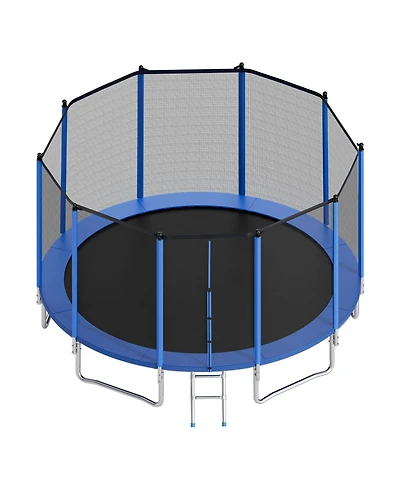 Hongge 15 ft Round Outdoor Trampoline with Zippered Enclosure Net