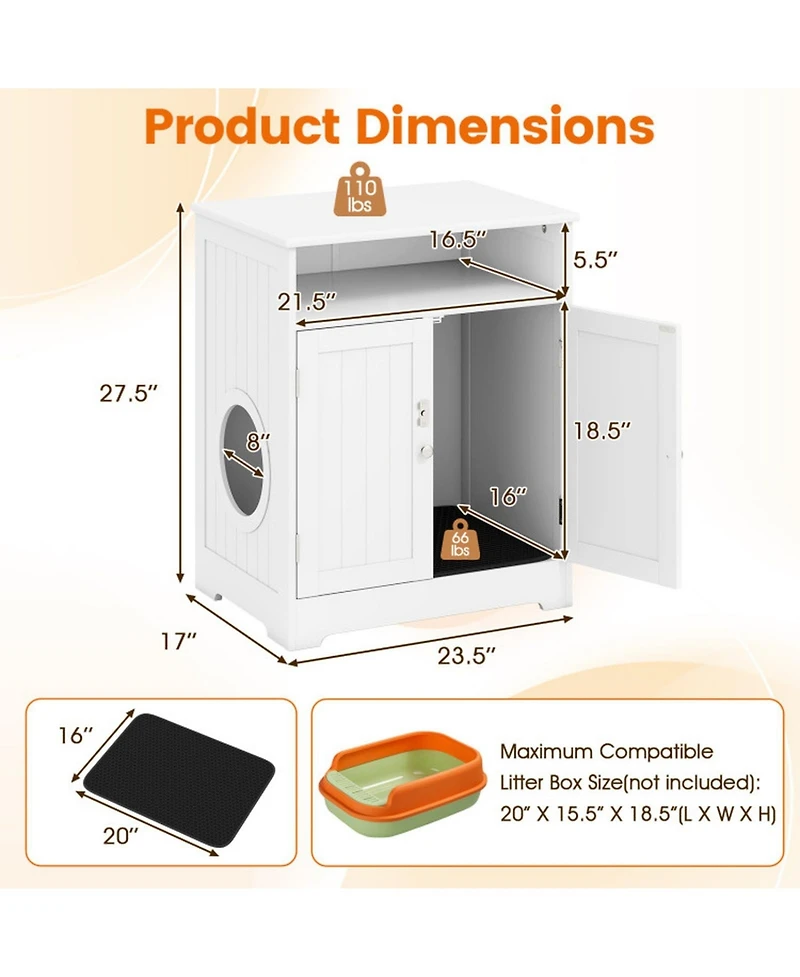 Sugift Wooden Hidden Cat Litter Box Enclosure Pet Washroom Furniture