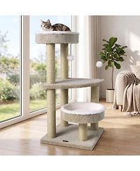 Sugift 36in Carpeted Cat Tree with Plush Perches Scratching Posts and Dangling Ball