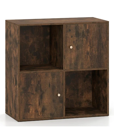 Sugift 4-Cube 3-Tier Bookcase Bookshelf with 2 Cabinets and Dual Anti-Tipping Kits
