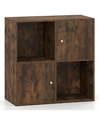 Sugift 4-Cube 3-Tier Bookcase Bookshelf with 2 Cabinets and Dual Anti-Tipping Kits
