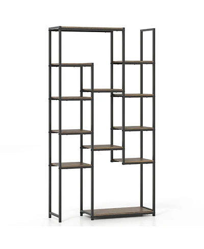 Sugift 71 Inch Tall Vintage Geometric Bookshelf with 12 Open Shelves