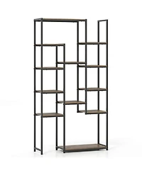 Sugift 71 Inch Tall Vintage Geometric Bookshelf with 12 Open Shelves