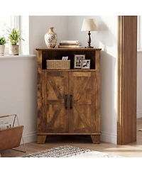 Sugift 4-Tier Corner Storage Cabinet with Open Shelf and 2-Door Cabinet