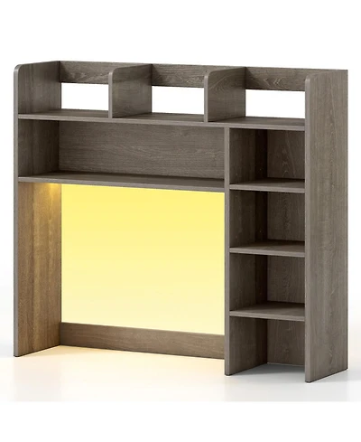 Sugift 35.5 Inch Desktop Bookshelf with Led Lights Desk Hutch Storage Organizer