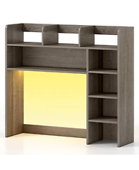 Sugift 35.5 Inch Desktop Bookshelf with Led Lights Desk Hutch Storage Organizer
