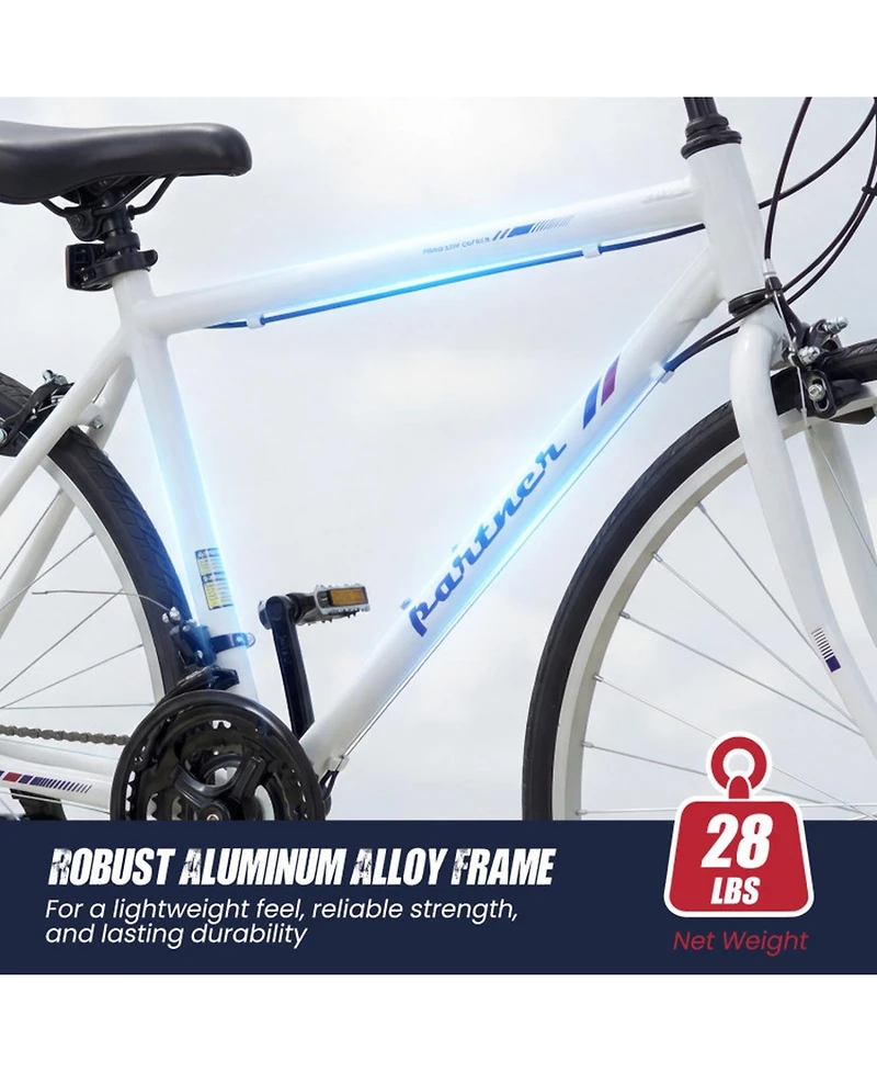 Hongge 700C Aluminum Hybrid Bike with 18-Speed Shimano Drivetrain
