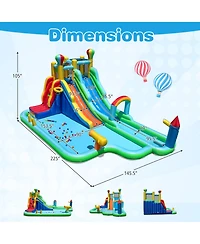 Gymax Inflatable Water Park with Climbing Wall Basketball Rim Splash Pool Blower Excluded