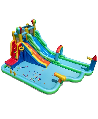 Gymax Inflatable Water Park with Climbing Wall Basketball Rim Splash Pool Blower Excluded