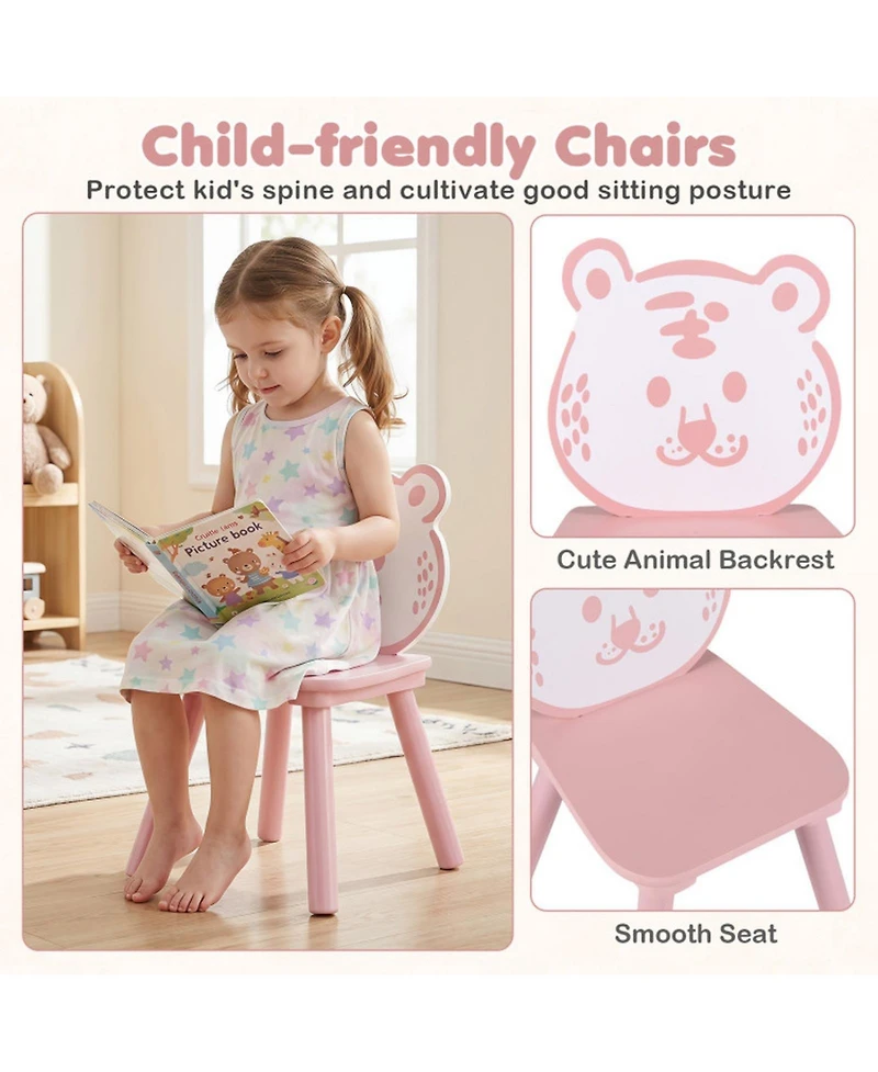 Sugift 3-Piece Kids Table and Chairs Set with Animal Patterns