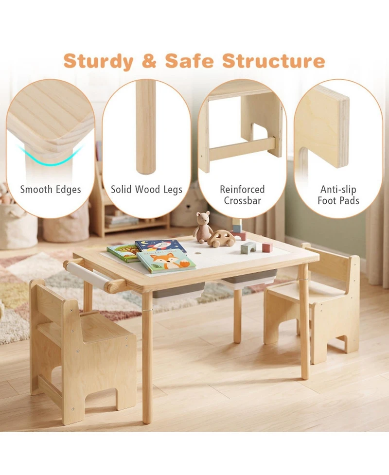 Sugift 3-Piece Kids 6-in-1 Activity Table and Chair Set with 2-Height Adjustable Table