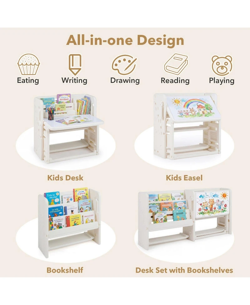 Sugift Kids Writing Desk and Chair Set with Side Bookshelves