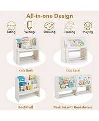 Sugift Kids Writing Desk and Chair Set with Side Bookshelves