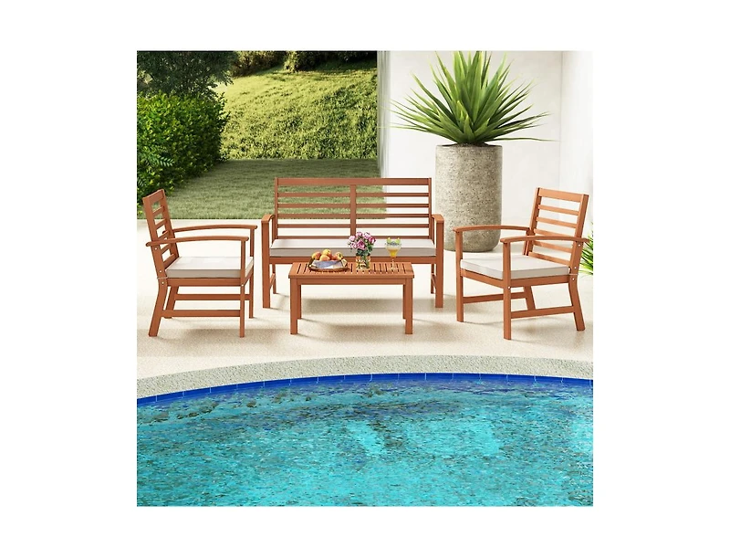 Boyel Living 4 Pieces Outdoor Furniture Set with Stable Acacia Wood Frame