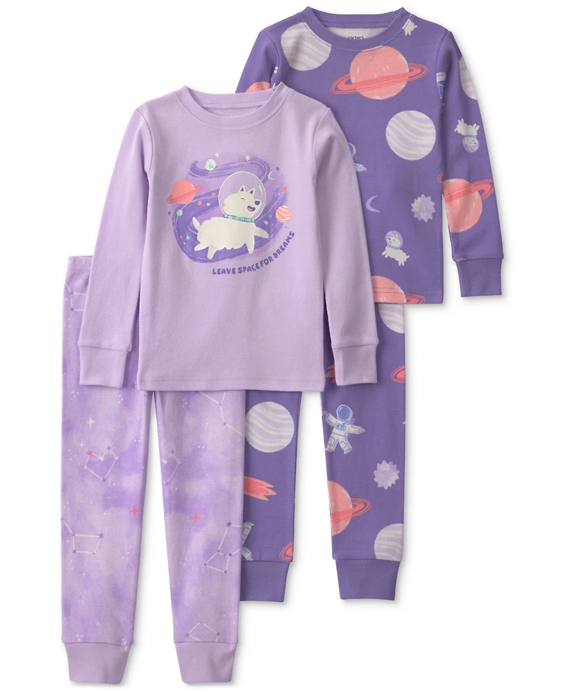 Carter's Toddler Girls' 2T-5T Space Dog Cotton Snug-Fit Pajama, 4-Piece Set