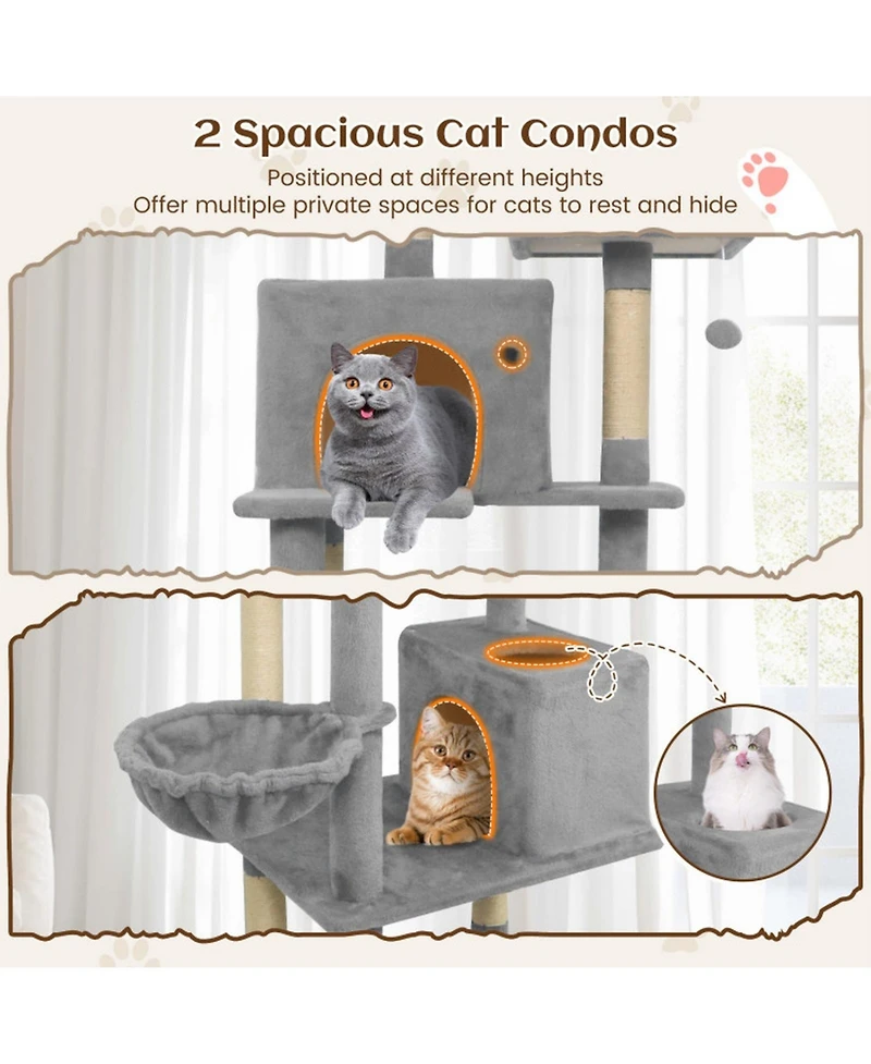Sugift 80 in Tall Cat Tree with 2 Large Condos and Dangling Toys