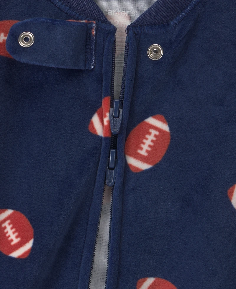 Carters Baby Boys' Football 2-Way Zip Dream Plush Snug-Fit Footed Pajama