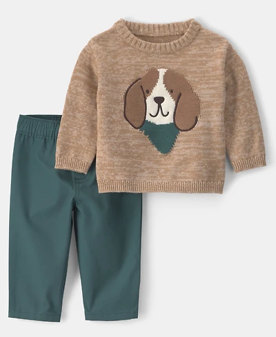 Carter's Baby Boys' Dog Graphic Long-Sleeve Sweater and Pants, 2-Piece Set